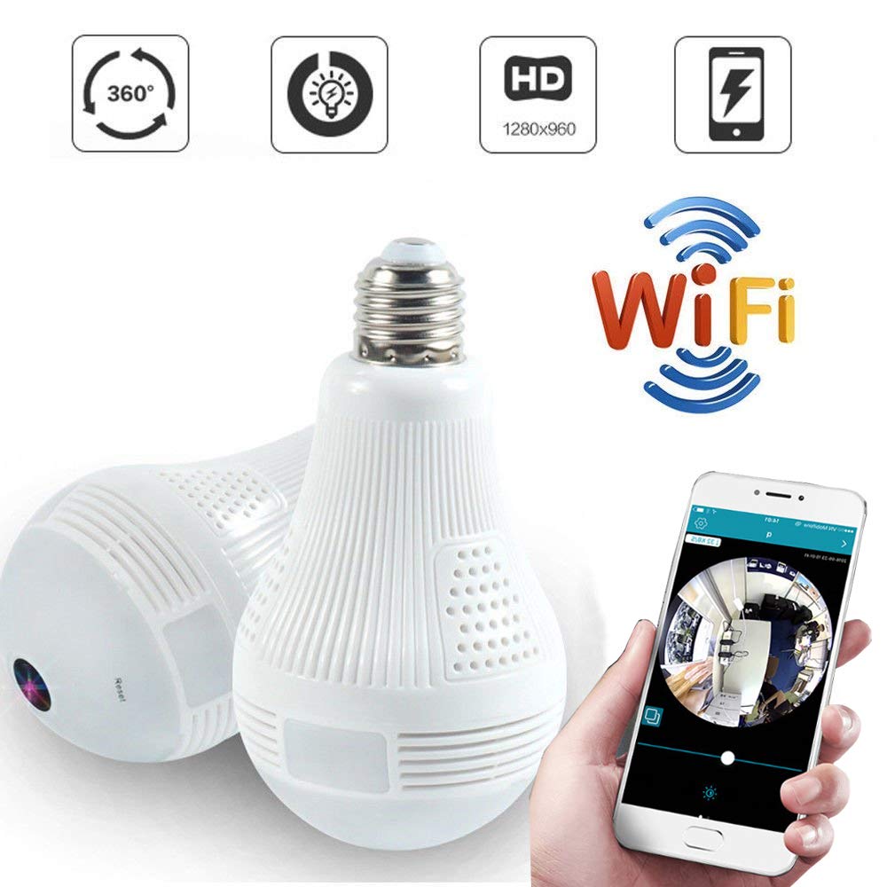 AgueMart HD 360° Wide Angle Fisheye Wireless Wifi LED Light Bulb 960P VR  Panoramic IP Camera for iOS Android Phone APP Home Security CCTV Camera  System - aguemart